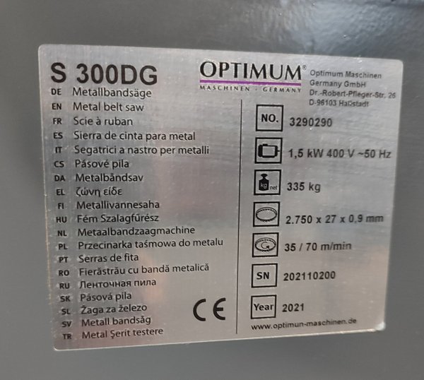 Bandsäge Optisaw  OPTIsaw S 300DG von Optimum Vorführmaschine